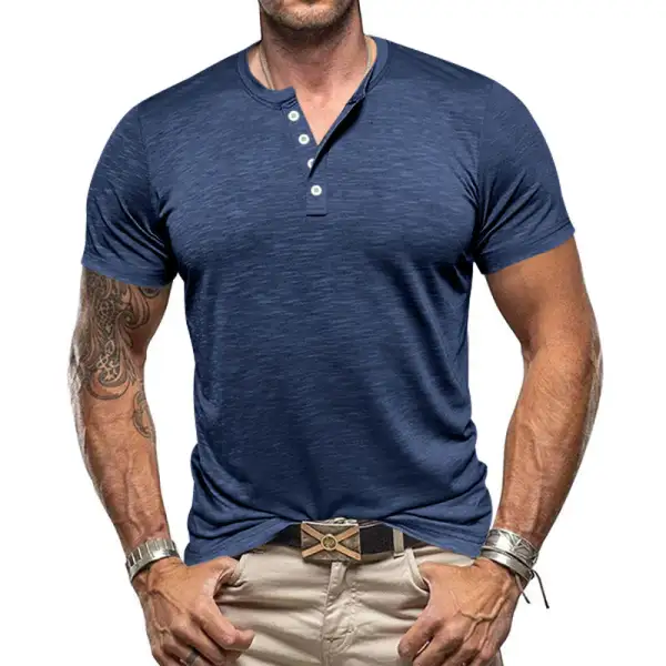 Men's Nano Athletic Henley T-Shirt Structured Slub Cotton With Short Button Placket