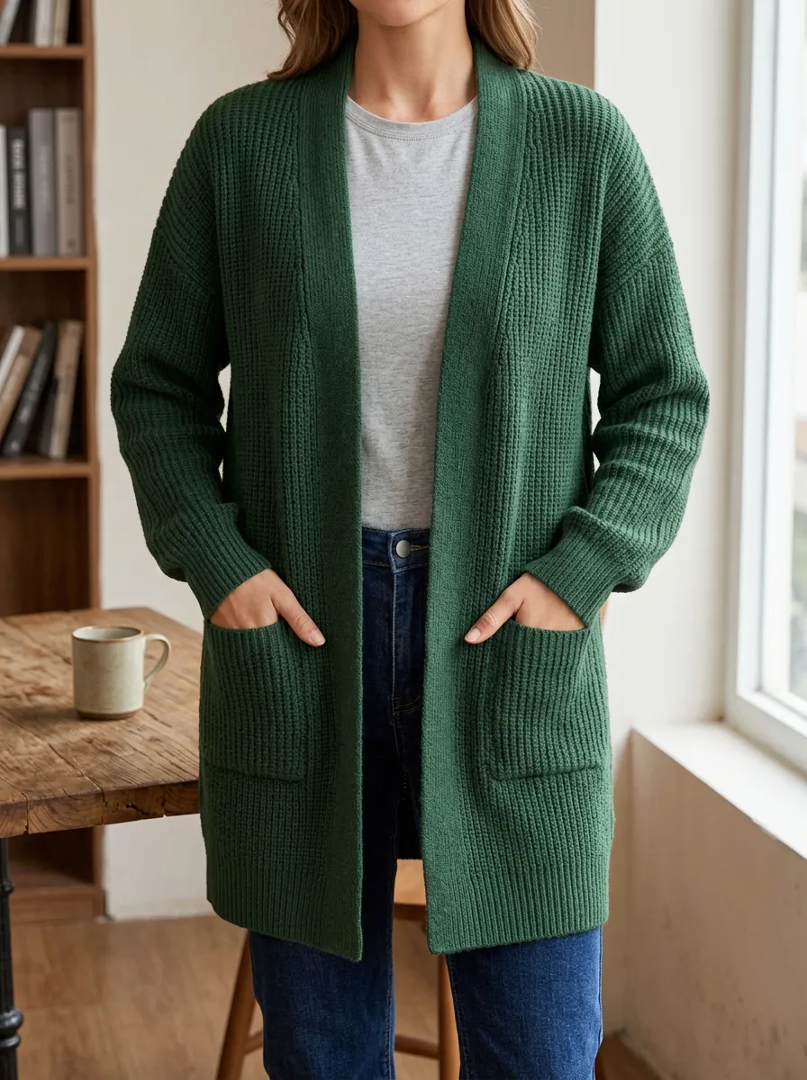 Women's Waffle Knit Open Front Cardigan