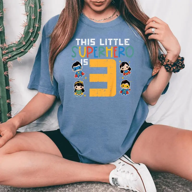 This Little Superhero Is 3 3Rd Birthday Hero Bday Boys Girls Women's Oversized Comfort T-Shirt