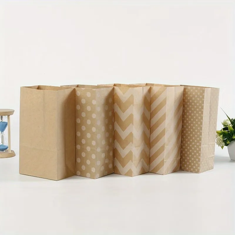10 Pcs Patterned Kraft Gift Bag