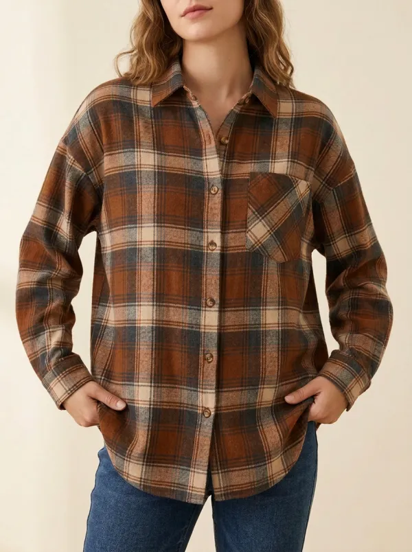Casual Printed Plaid Plaid Long-Sleeve Shirt