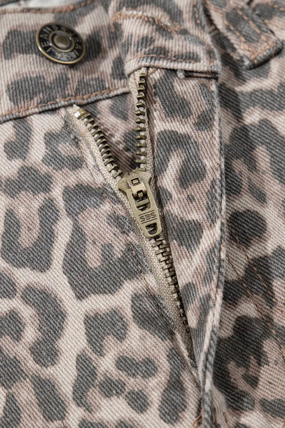 Denim Leopard Print High Rise Wide Leg Jeans