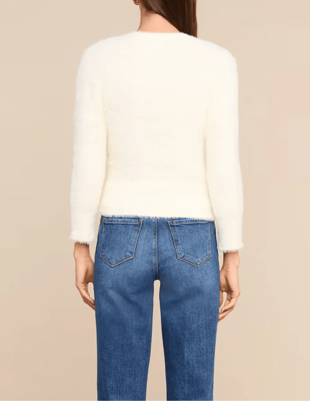 Button-Front Cropped Ribbed Fuzzy Cardigan