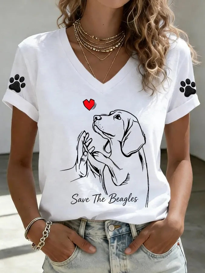 Women's Save The Beagles Print Casual T-shirt