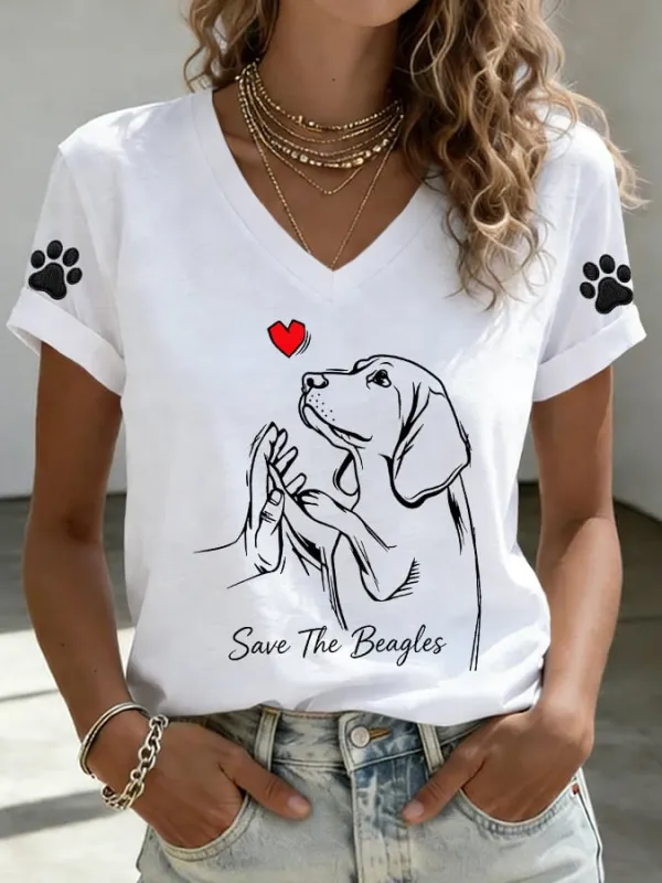 Women's Save The Beagles Print Casual T-shirt
