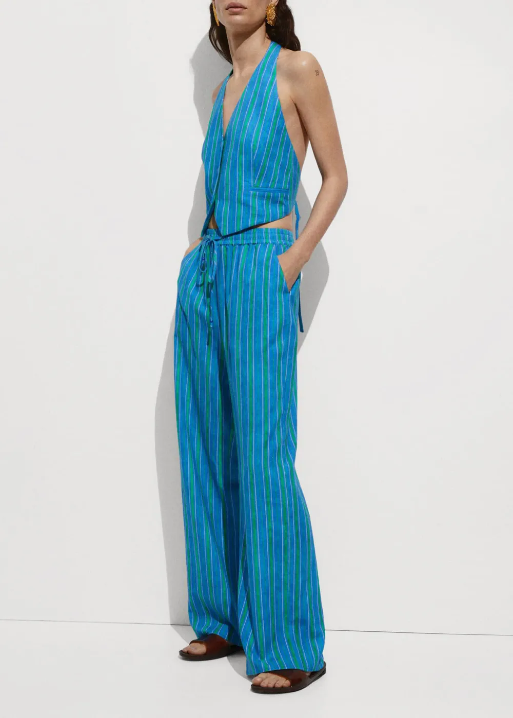 Stripe-Print Straight Pants
