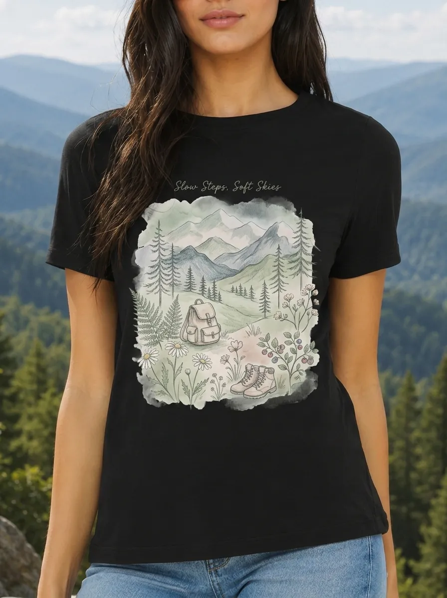 Women's Hiking Nature Lover Mountain Forest Printed T-shirt