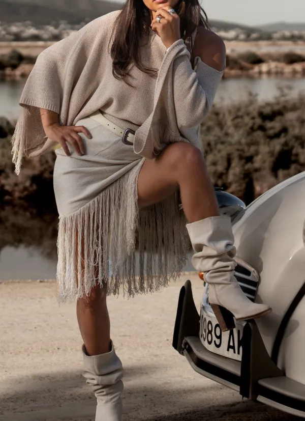 Chic Layering Fringe Knit Skirt