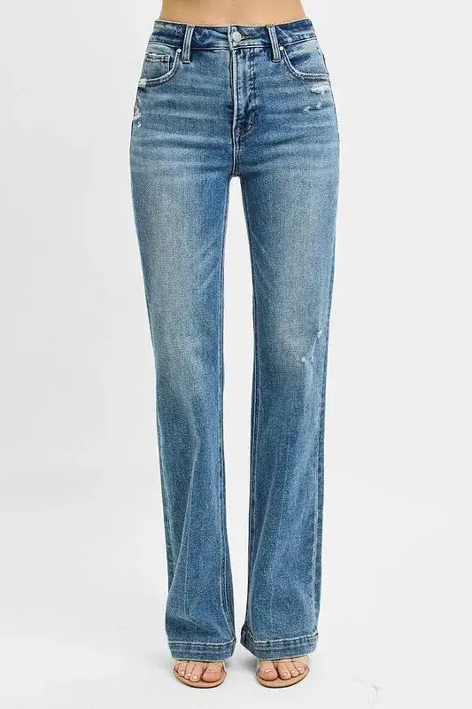 Flare Leg Distressed Denim Jeans
