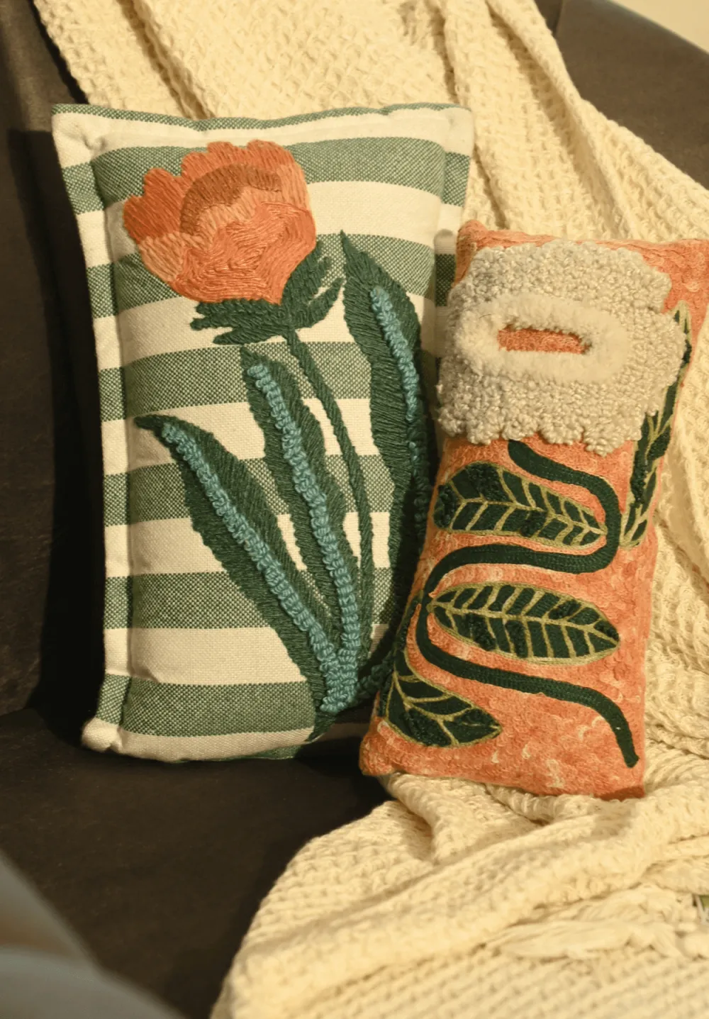 Embroidered Floral Decorative Cushion Cover