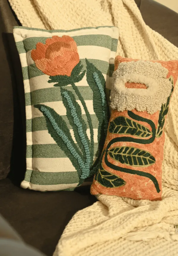 Embroidered Floral Decorative Cushion Cover