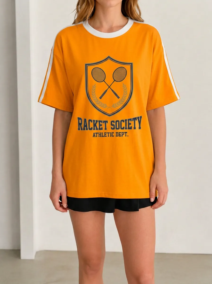 Women's Tennis Lover Racket Society Shield Printed T-shirt