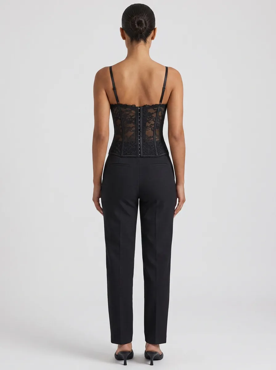 Floral Lace-Trim Gothic-Inspired Hook-Front Women's Corset Top
