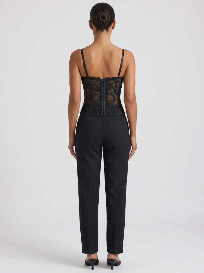 Floral Lace-Trim Gothic-Inspired Hook-Front Women's Corset Top