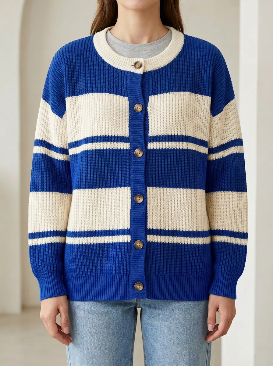 Relaxed Striped Rugby Striped Knit Cardigan