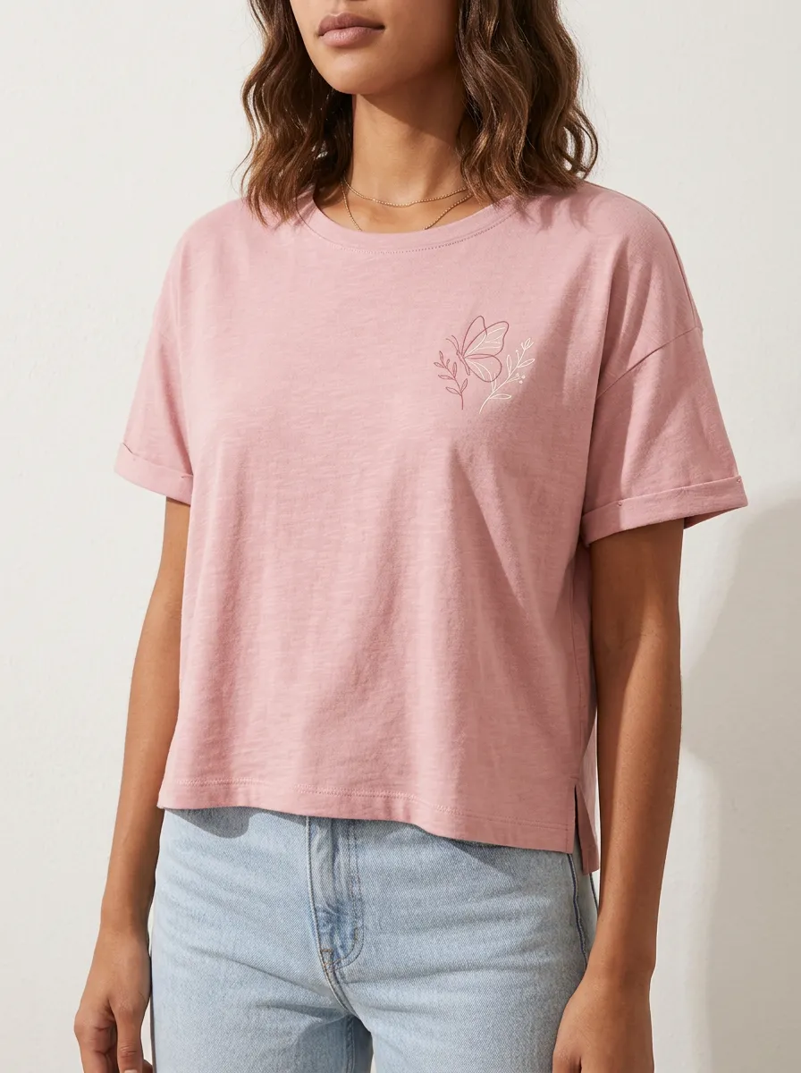 Women's Nature Lover Butterfly Floral Printed T-shirt