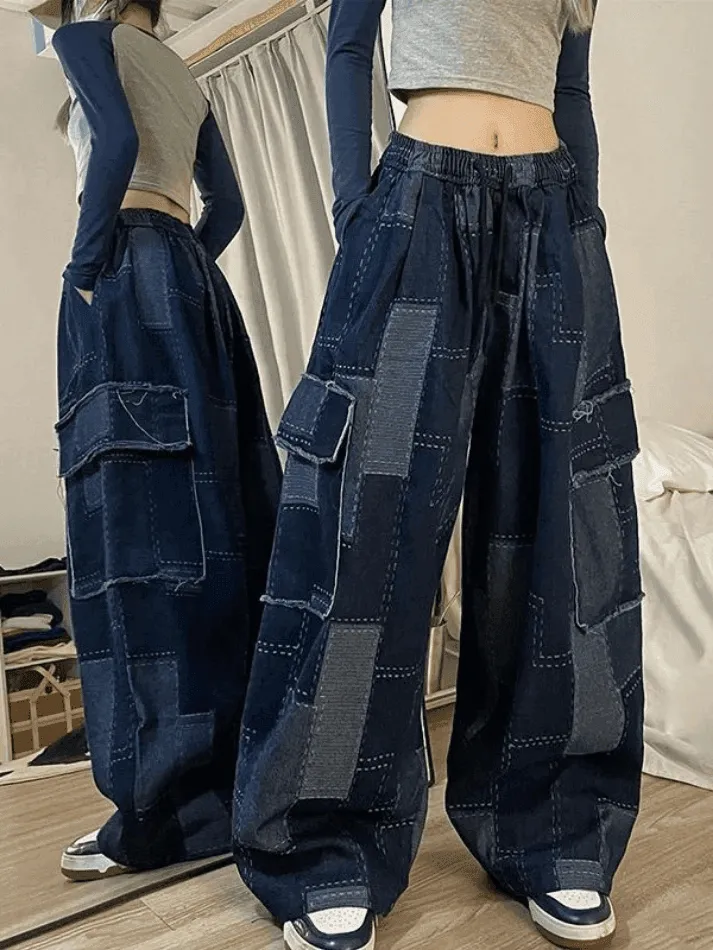 Vintage Checkered Baggy Cargo Jeans