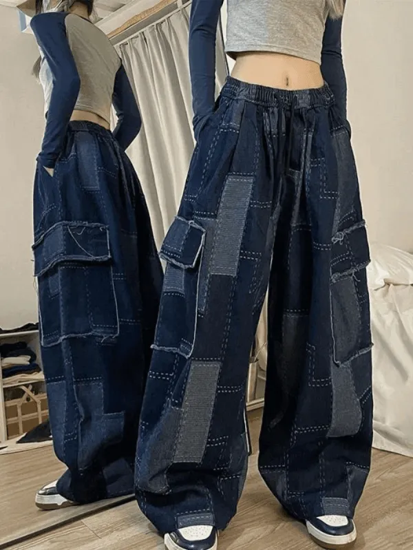 Vintage Checkered Baggy Cargo Jeans