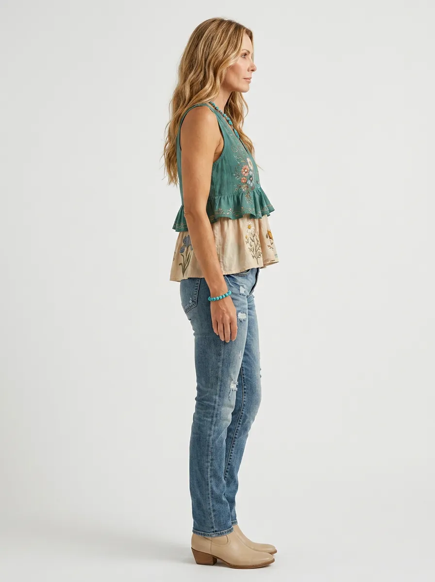 Women's Boho Floral Vintage Wildflower Printed Sleeveless Top