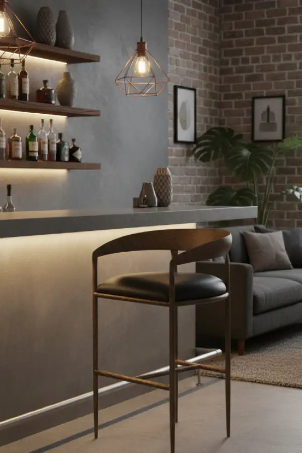 Leather Hammered-Metal Bar Stool