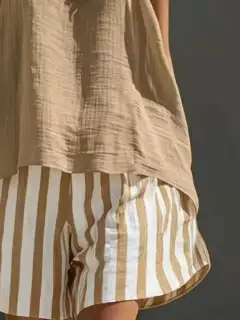 Round-Neck Striped Shorts Matching Set