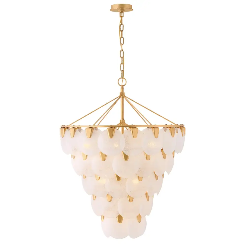 Layered Art Glass Brass Art Deco Chandelier