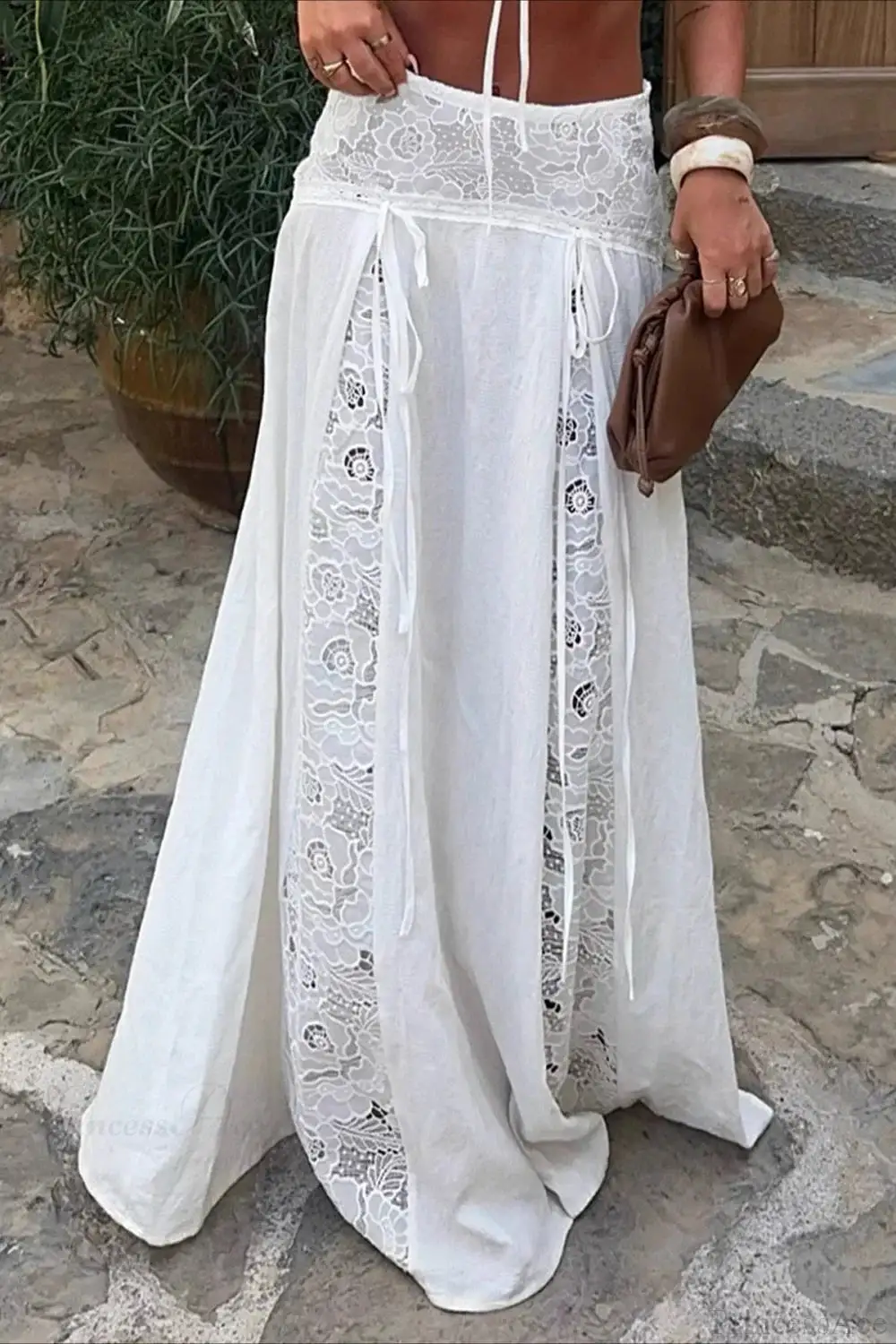 Minimal Lace Denim Maxi Dress