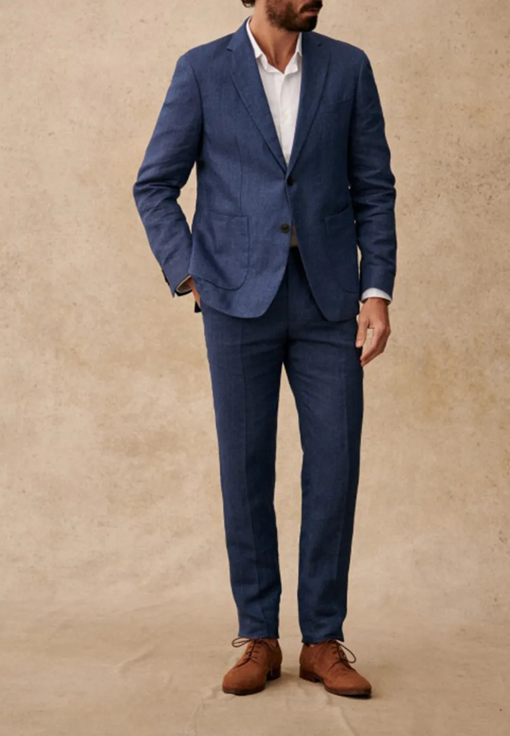 Blue Herringbone Tailored Suit Blazer Jacket