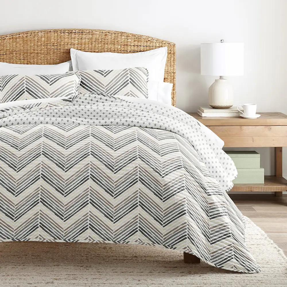 Diamond Chevron Reversible Quilted Coverlet Set