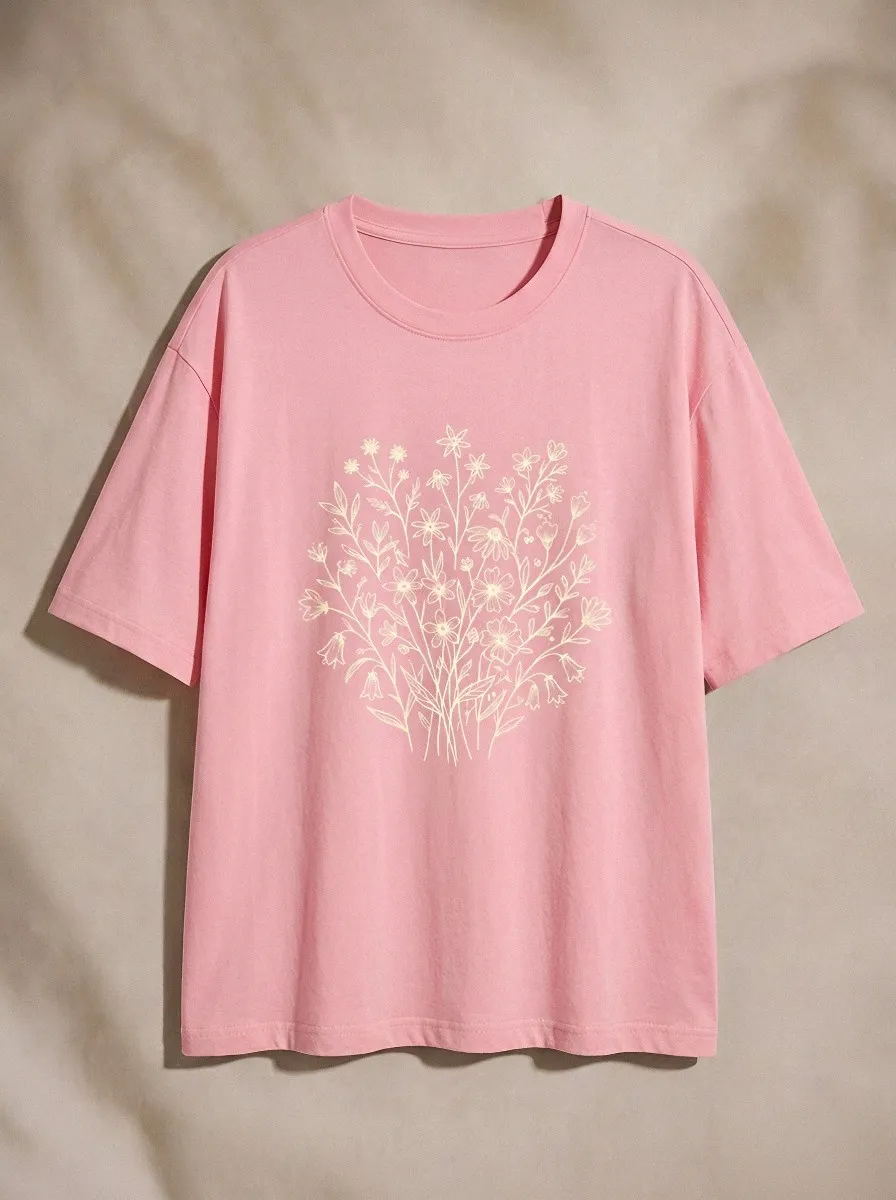 Women's Botanical Nature Lover Wildflower Bouquet Printed T-shirt