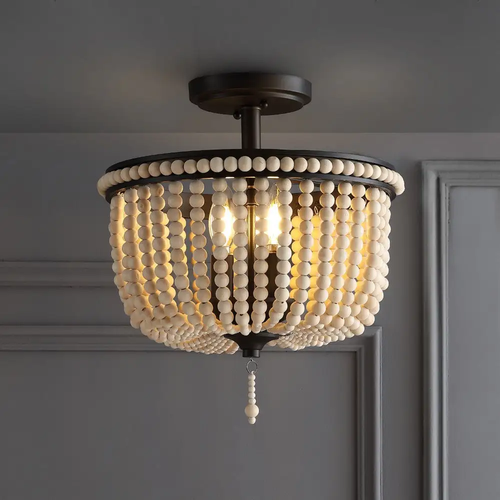 Wood Beaded/metal LED Flush Mount