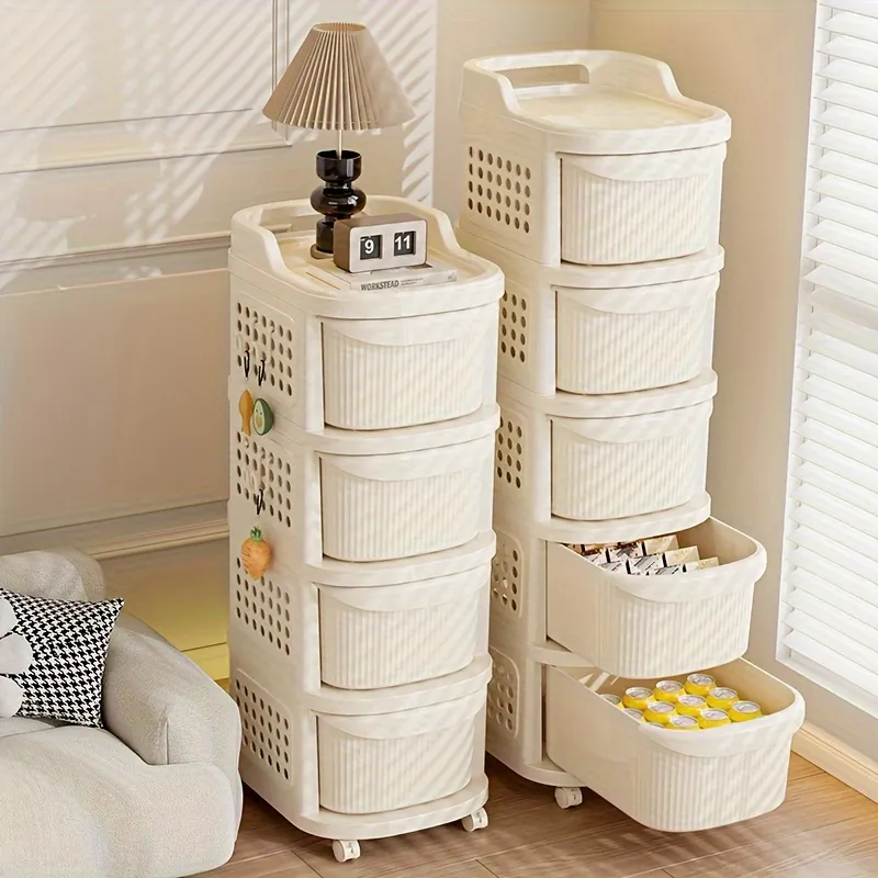 Multi-Tier Rolling Storage Cart with Drawers, Home Organizer for Living Room and Bedroom