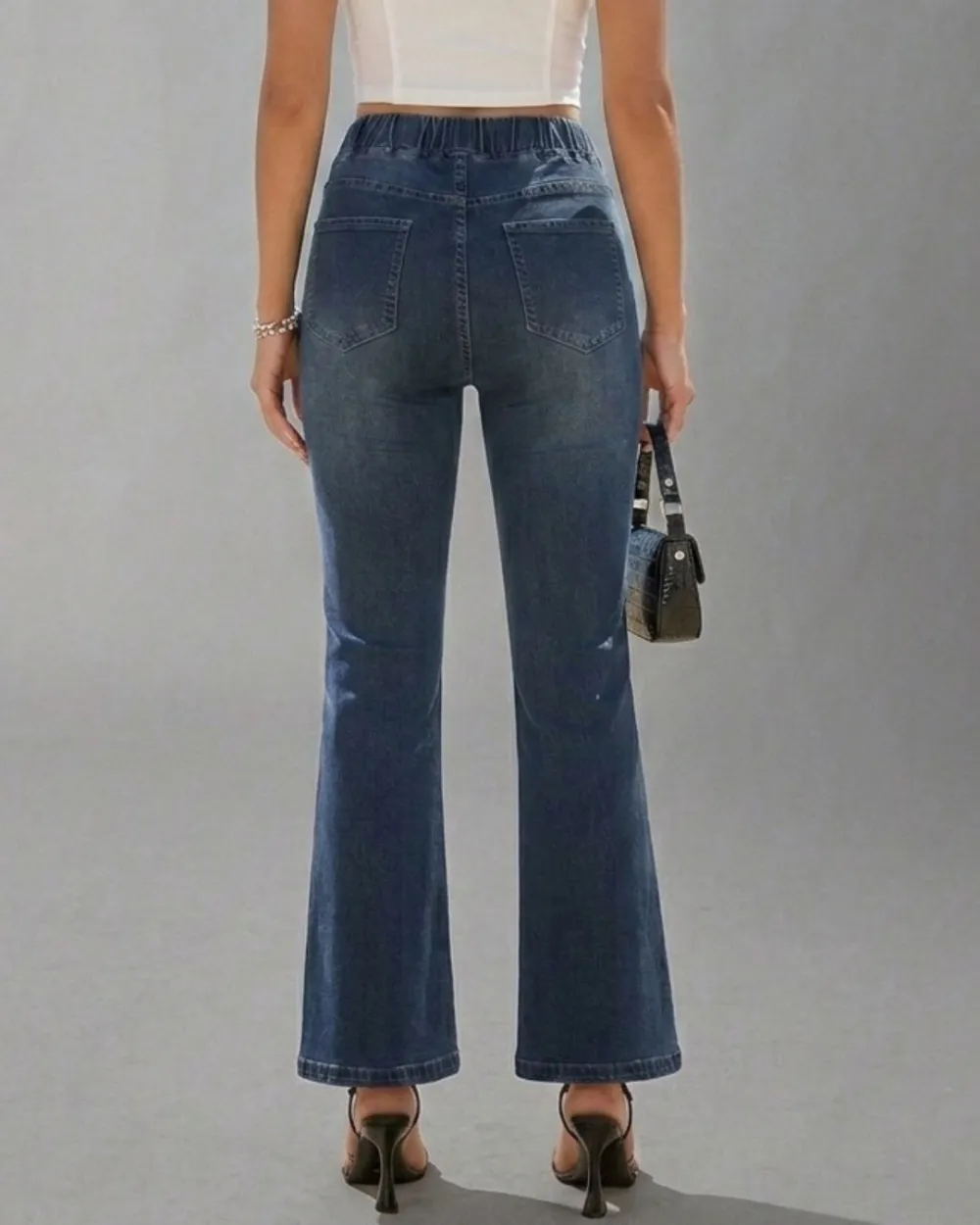 High-Stretch Pull-On Slim-Flare Jeans