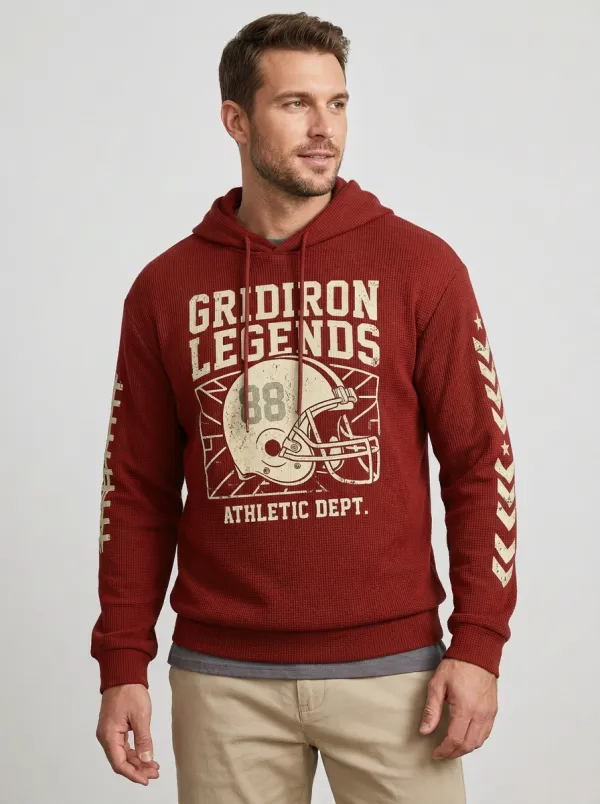 Men's Football Forest Green Waffle Knit Graphic Hoodie