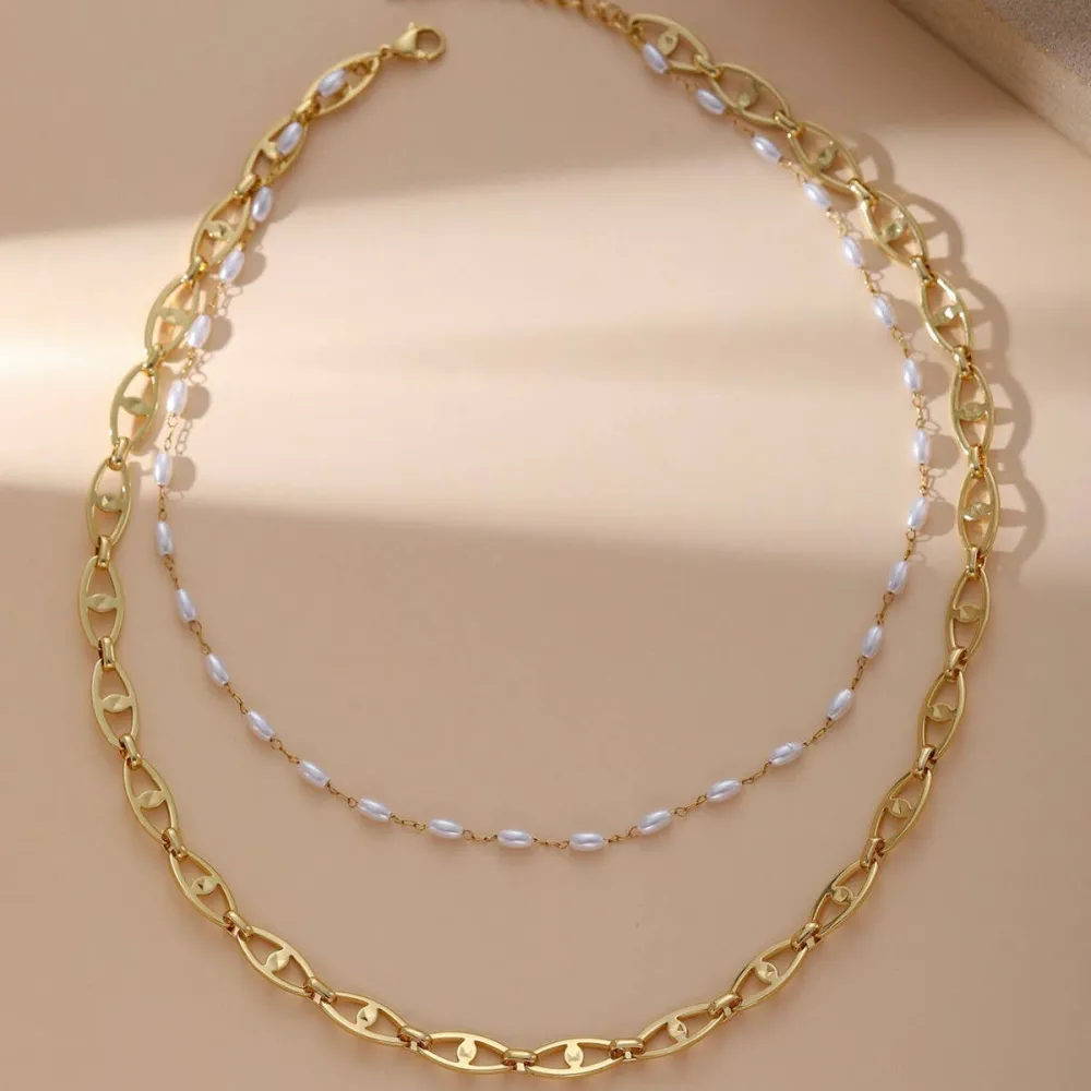 Pearl Geometric Layered Necklace