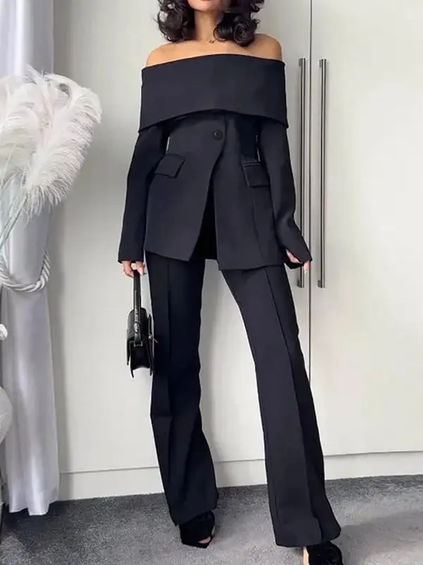 Long Sleeve Solid Color Split Front Off Blazer