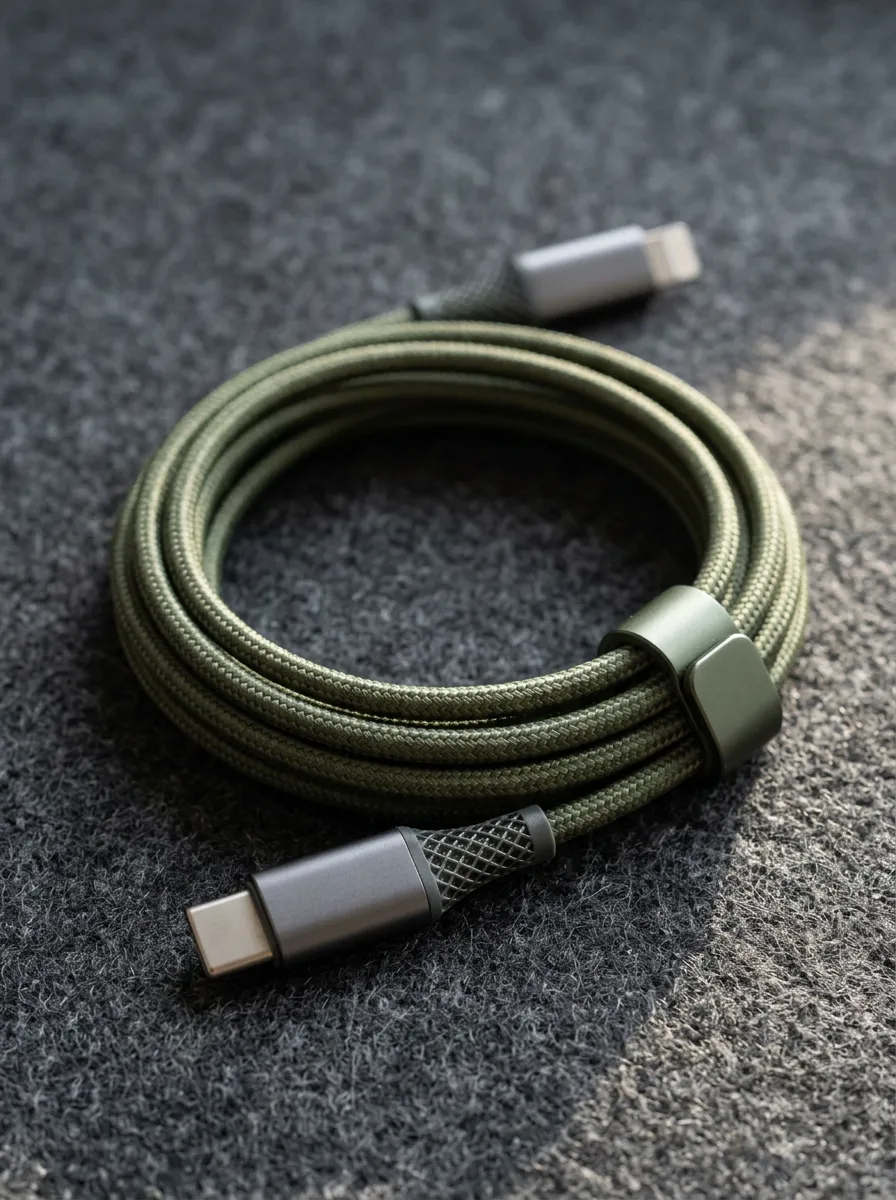 Olive Green Braided Metal USB-C Charging Cable
