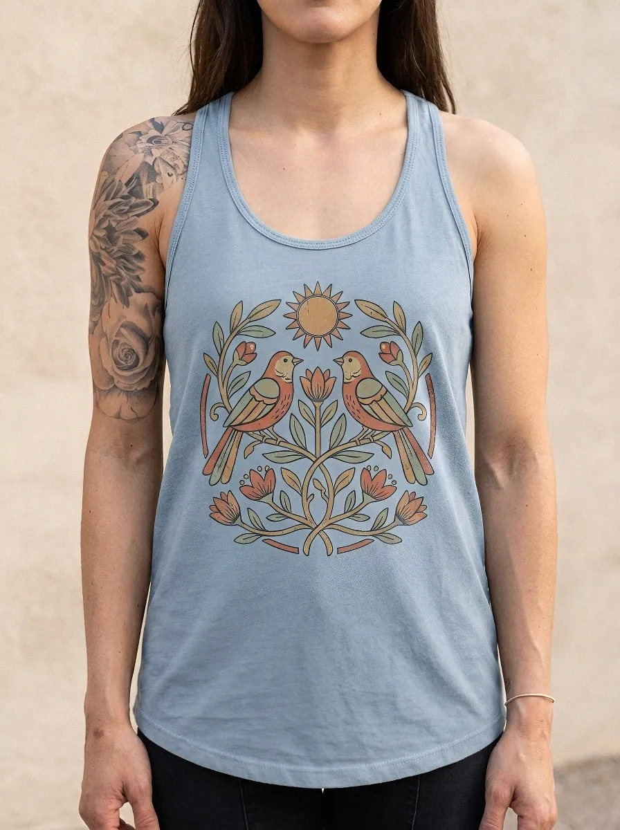 Women's Nature Lover Bird Floral Sun Printed Tank Top