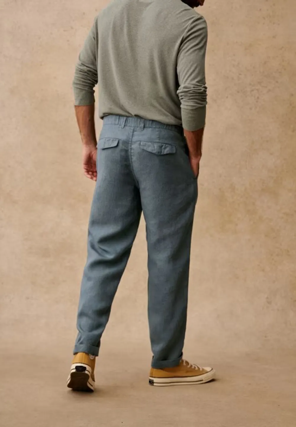 Steel Blue Washed Cotton Straight Leg Trousers