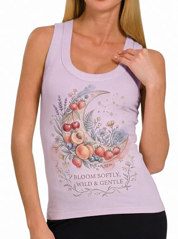 Women's Floral Fruit Moon Bloom Softly Printed Tank Top