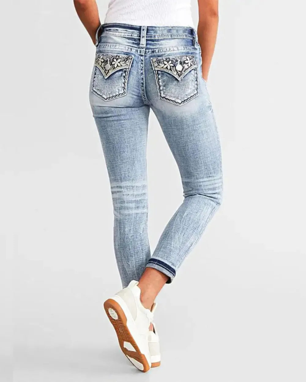 Stretch Embroidered Slim-Fit Skinny Jeans