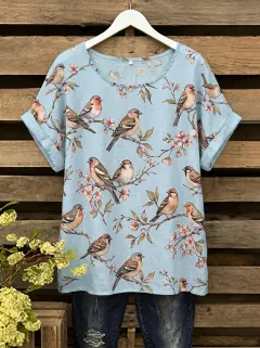 Cherry Blossom Floral Women's Loose Printed T-Shirt