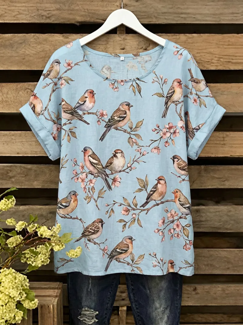 Cherry Blossom Floral Women's Loose Printed T-Shirt