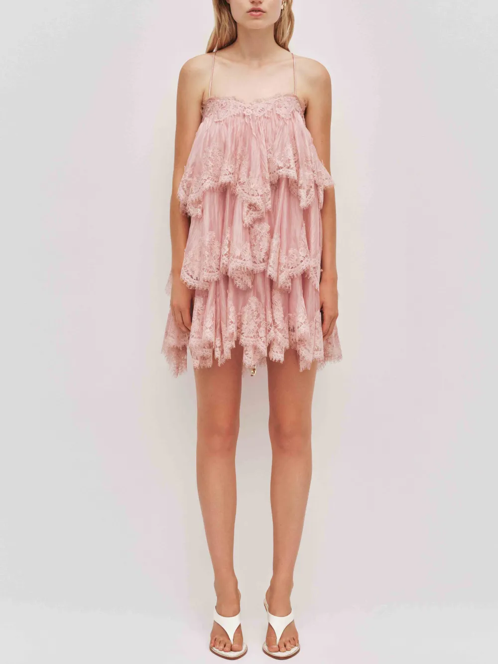 Layered Lace Trim Spaghetti Strap Mini Dress