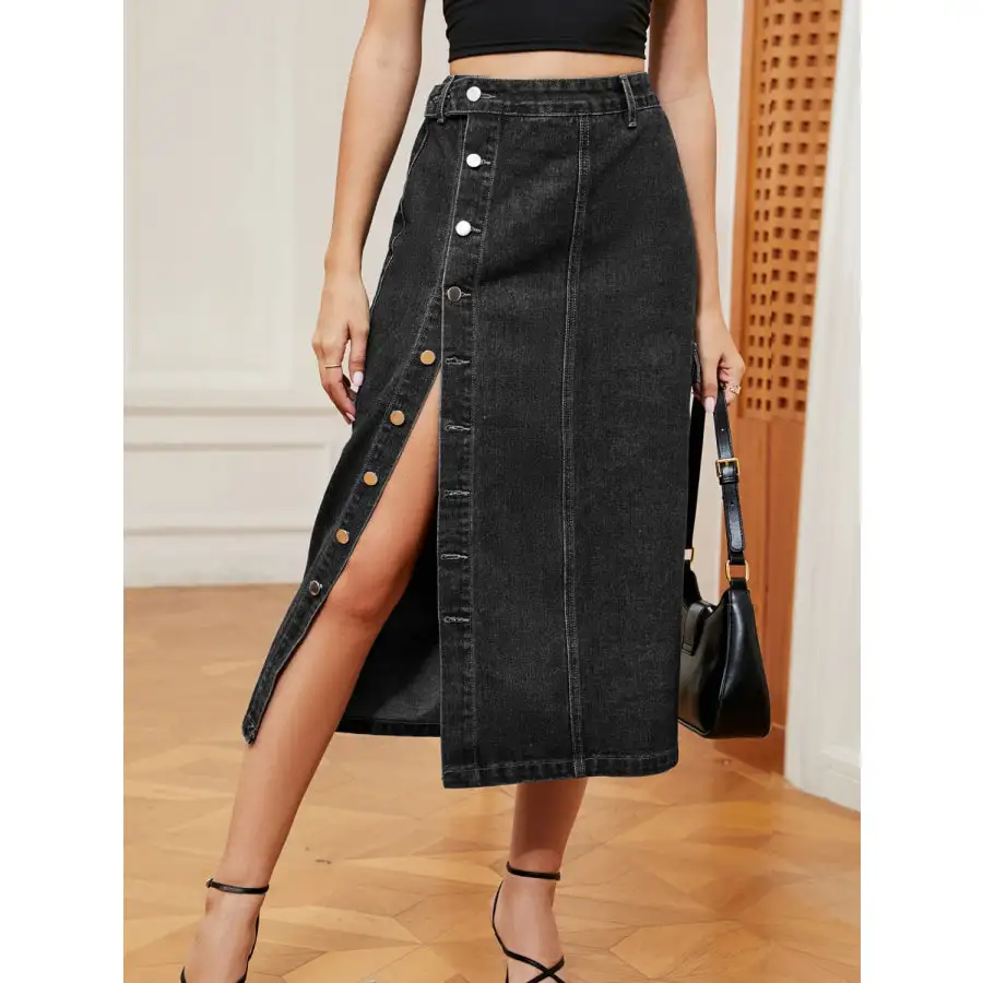 Button Down Denim Skirt