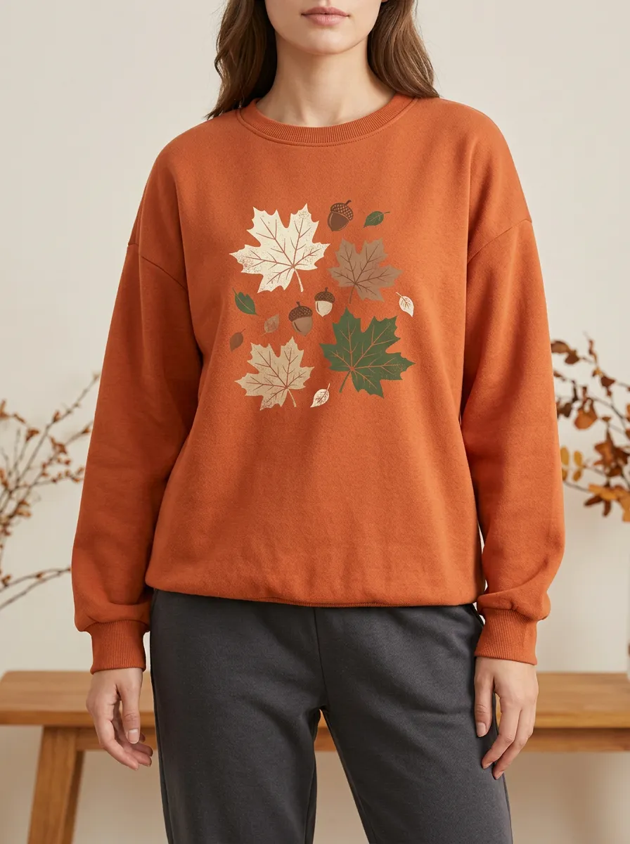 Utility Maple-Leaf Printed Acorn Graphic Sweatshirt