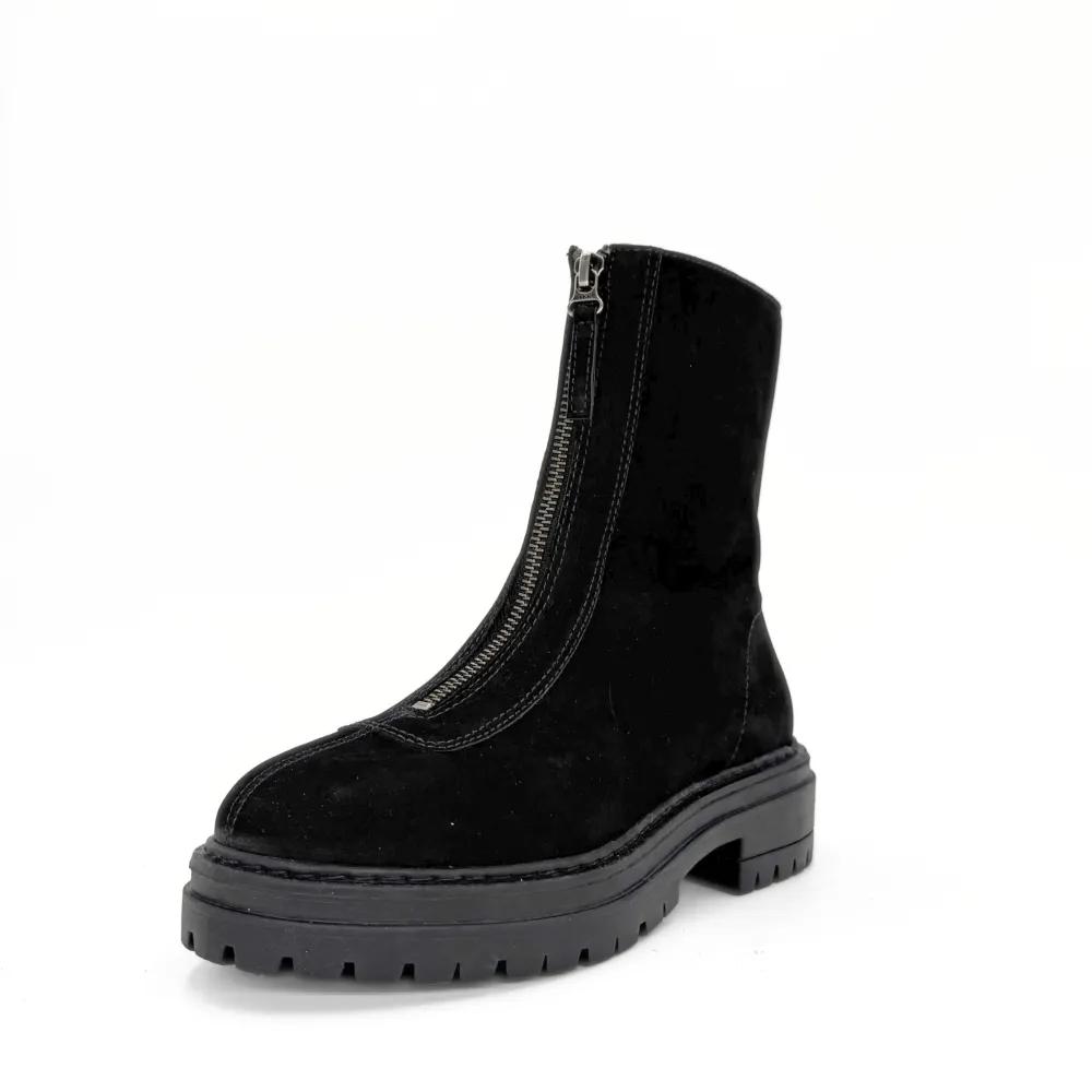 Nubuck Front Zip Platform Ankle Boots