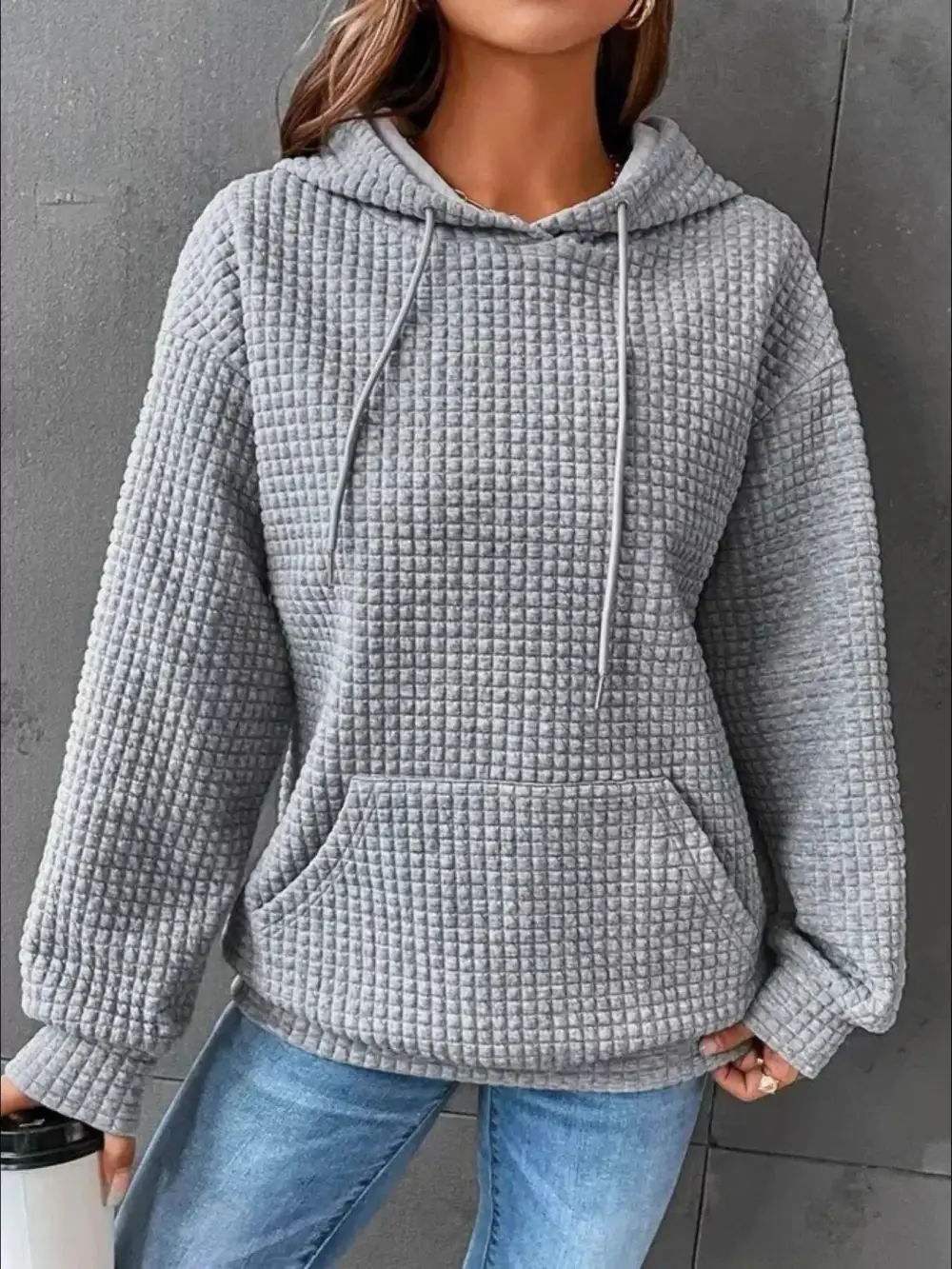 Textured Kangaroo Pocket Hoodie