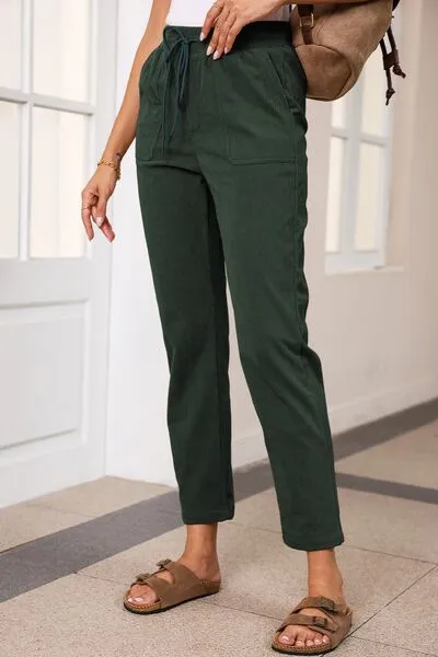 Drawstring Straight Pants With Pocket