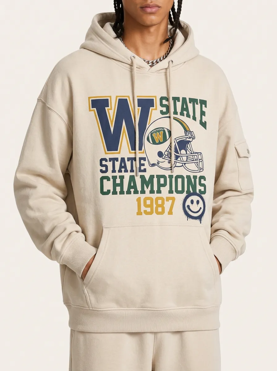 Men's Football State Champions 1987 Smiley Printed Hoodie